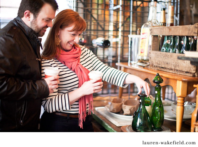 Andersonville engagement photos, chicago engagement photos, antique store, University of Chicago